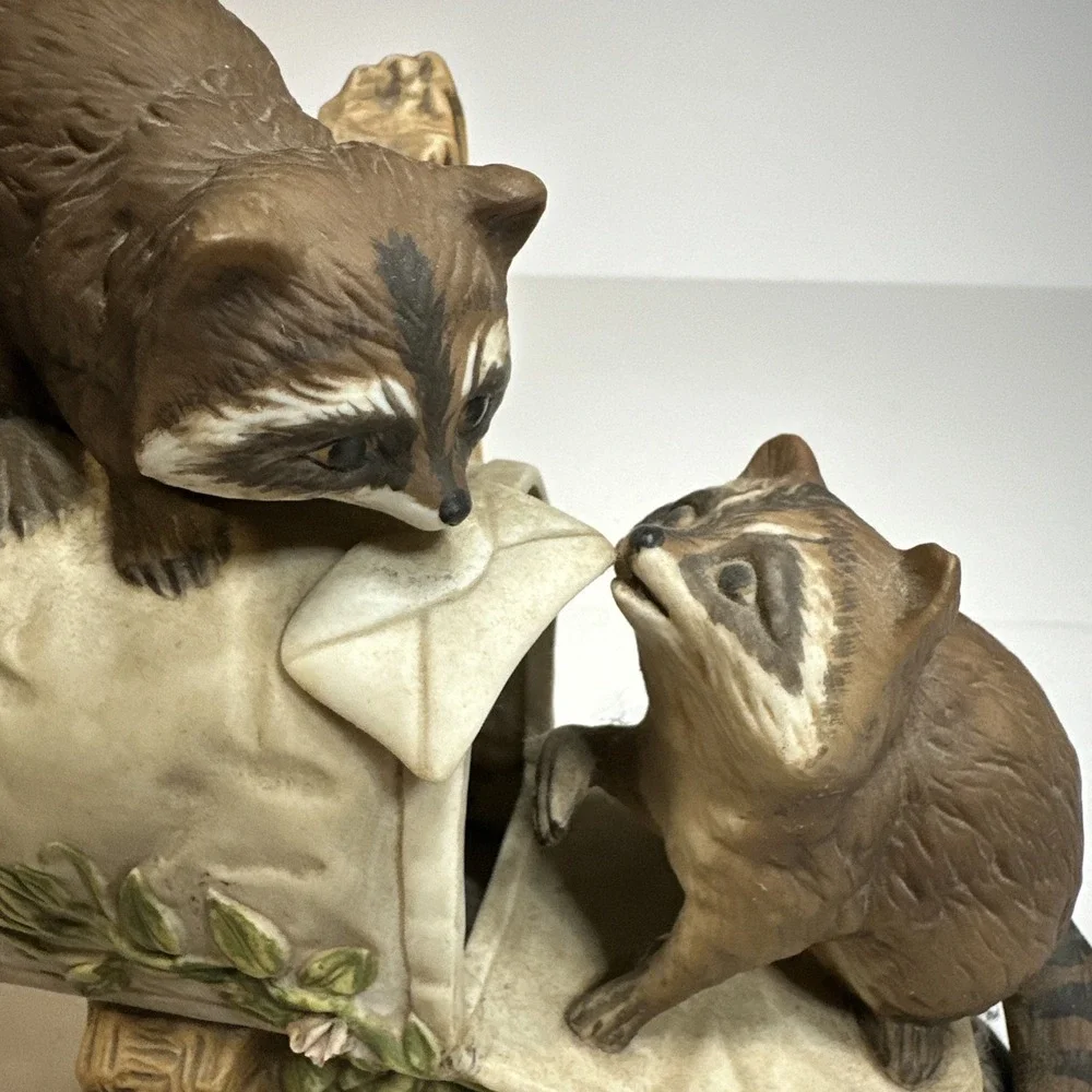 Vintage 1987 Homco Masterpiece Porcelain Raccoons Playing Figurine
